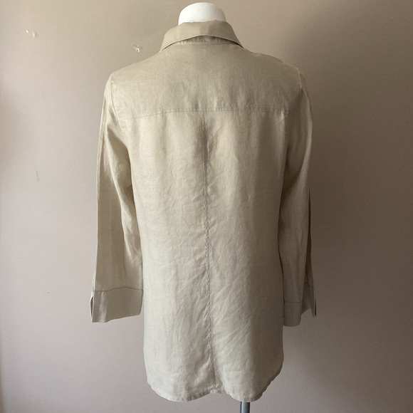 Rafaella Women’s Tan 100% Linen Button Down Shirt Size 10 Lagenlook Oversized - Picture 5 of 7